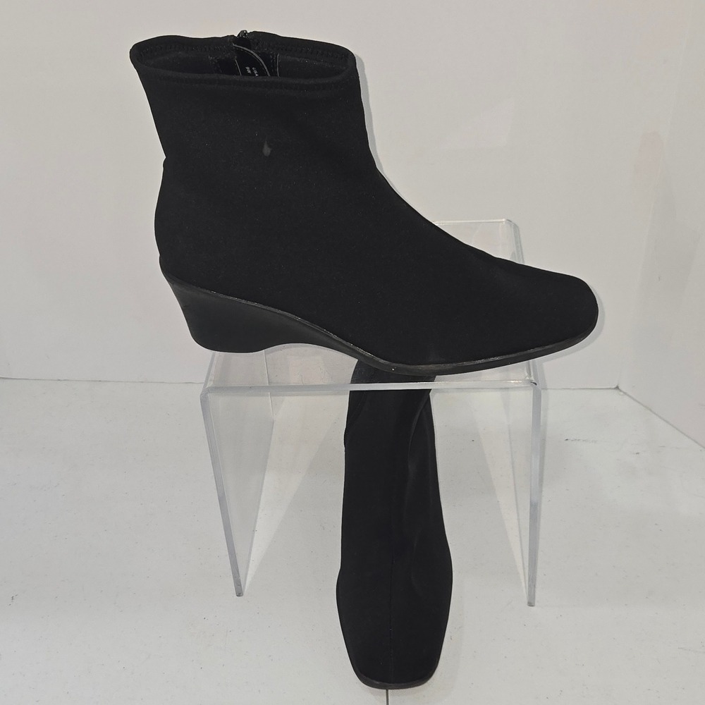 Soft Style Hush Puppies Black Fabric Wedge Ankle Boots H700344 Womens 9W